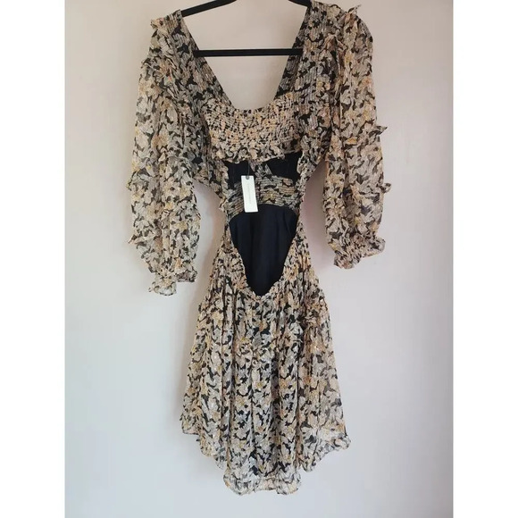 NWD By Anthropologie V-Neck Ruffle Cutout Dress Size S Neutral 9E405 - Picture 6 of 14